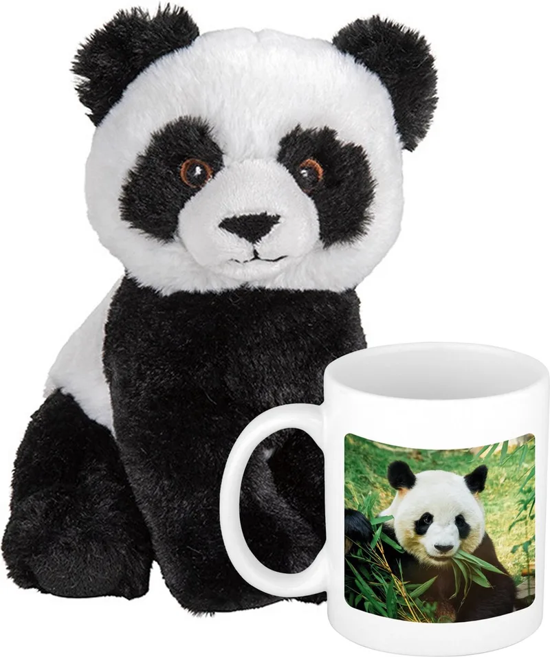 Panda Cadeauset kind - Panda knuffel 19 cm en foto Drinkbeker 300ml de Nature Planet en Multicolore – photo produit