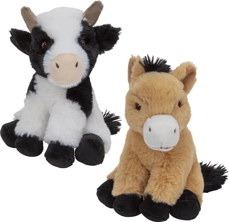 Pluche boerderijdieren knuffels Koe en Paard setje van 19 cm en 17 cm van Nature Planet in Meerkleurig – productfoto