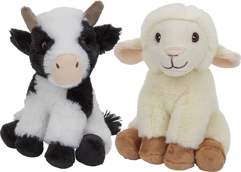 Pluche boerderijdieren knuffels Koe en Schaap setje van 19 cm en 17 cm från Nature Planet i Flerfärgad – produktbild