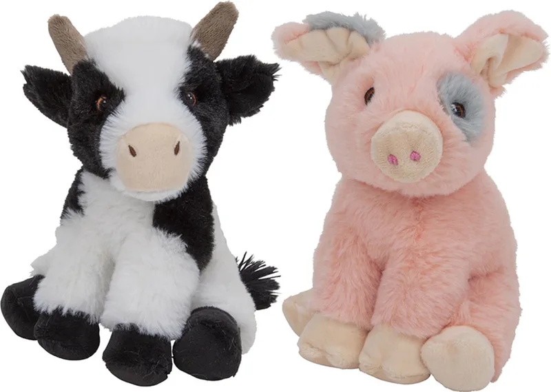 Pluche boerderijdieren knuffels Koe en Varken setje van 19 cm en 18 cm från Nature Planet i Flerfärgad – produktbild