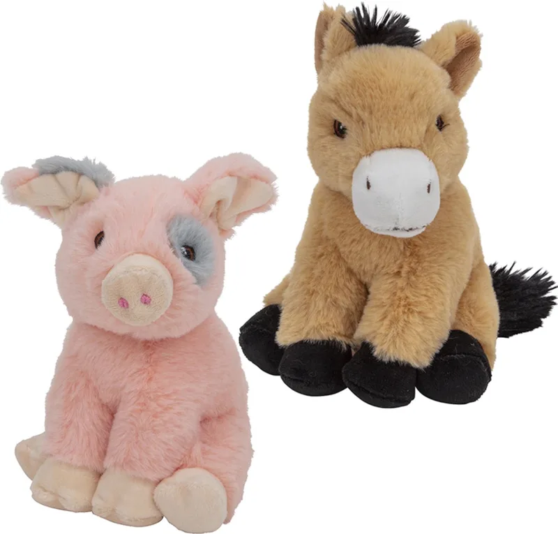 Pluche boerderijdieren knuffels Varken en Paard setje van 18 cm en 17 cm från Nature Planet i Flerfärgad – produktbild