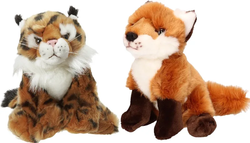Pluche bos knuffels - set 2x - Lynx en Vos - 18 cm van Nature Planet in Meerkleurig – productfoto