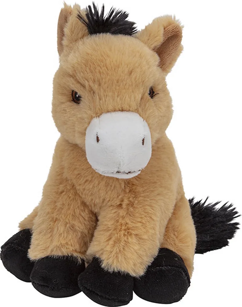 Pluche dier knuffel Paard - lichtbruin - 17 cm - Knuffeldieren speelgoed - Boerderij de Nature Planet en Multicolore – photo produit