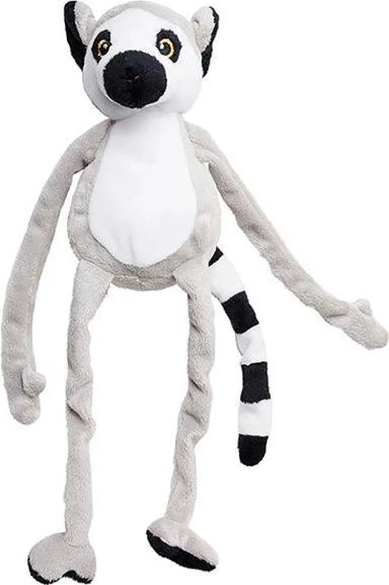 Pluche dieren knuffel Ringstaartmaki van 33 cm - Knuffeldieren speelgoed (100% Oeko-tex gecertificeerd) van Nature Planet in Grijs wit zwart – productfoto