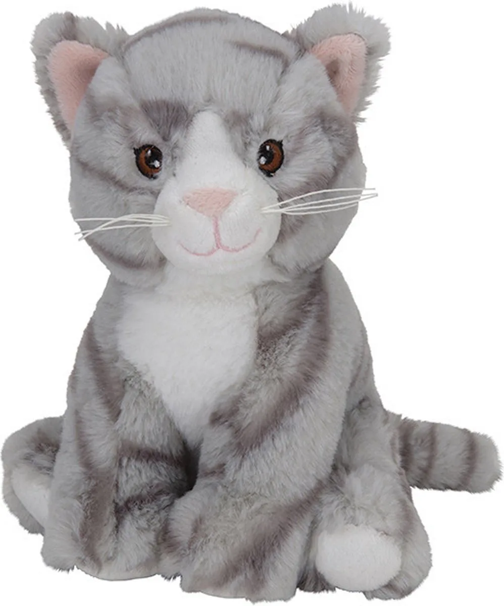 pluche dieren knuffels Kat/poes - 21 cm - Knuffeldieren speelgoed de Nature Planet en Gris – photo produit