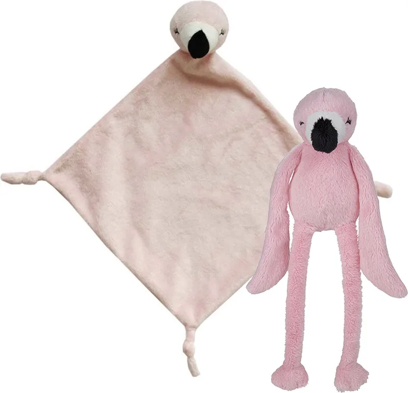 Pluche dieren setje Roze flamingo knuffel van 33 cm en tutteldoekje 40 cm by Nature Planet in Multicolour – product photo