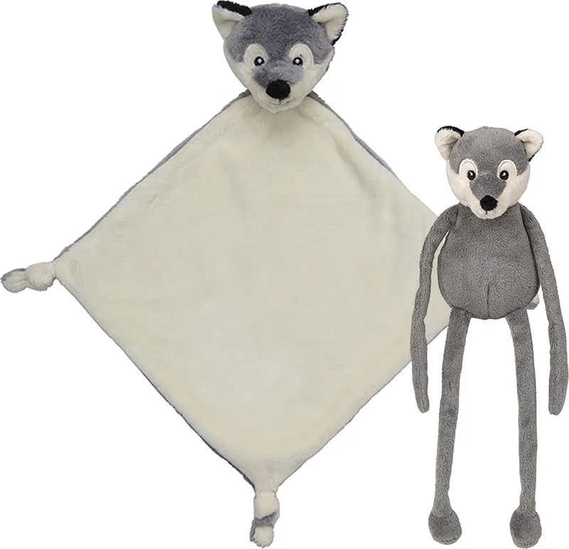 Pluche dieren setje Wolf - knuffel van 33 cm - en tutteldoekje 40 cm by Nature Planet in Multicolour – product photo