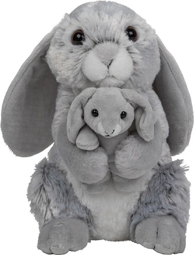 Pluche familie Konijnen knuffels - 22 cm - moeder en kind - speelgoed cadeau by Nature Planet in Grey – product photo