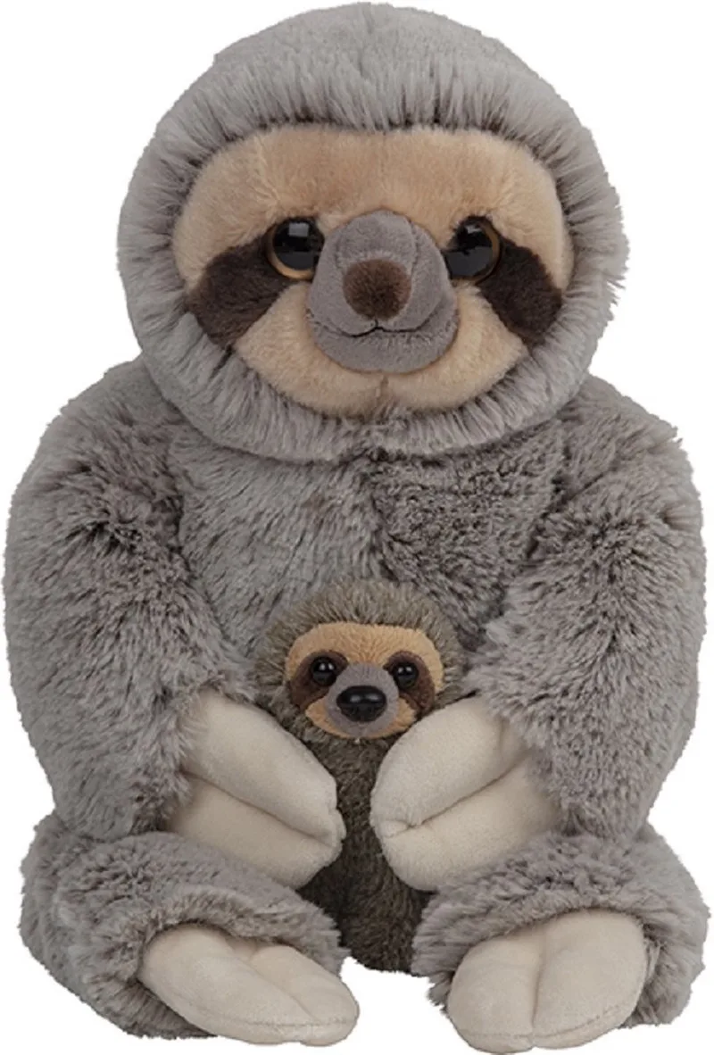 Pluche familie Luiaards knuffels - van 22 cm - Dieren speelgoed - knuffels cadeau - Moeder en jong knuffeldieren by Nature Planet in Multicolour – product photo