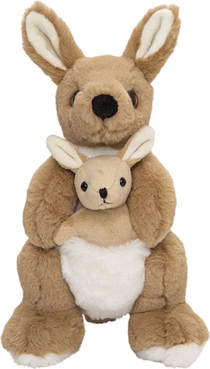 pluche Kangoeroe met baby knuffel - 22 cm - Dieren knuffels - voor kinderen van Nature Planet in Meerkleurig – productfoto