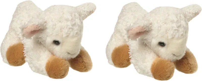Pluche kleine schaap/Lammetje knuffel - Set van 2x stuks - 14 cm - dieren - schapen van Nature Planet in Wit – productfoto