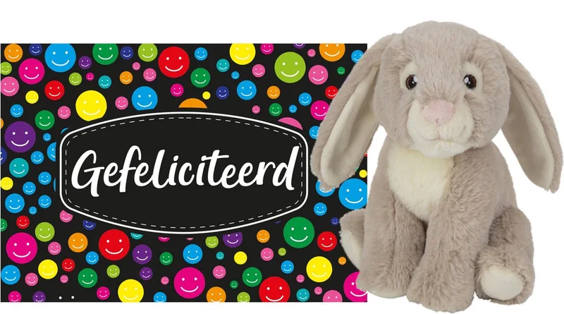 Pluche knuffel cadeau Konijn 19 cm met A5-size Gefeliciteerd wenskaart - Verjaardag cadeau opsturen - Jongen/meisje från Nature Planet i Flerfärgad – produktbild