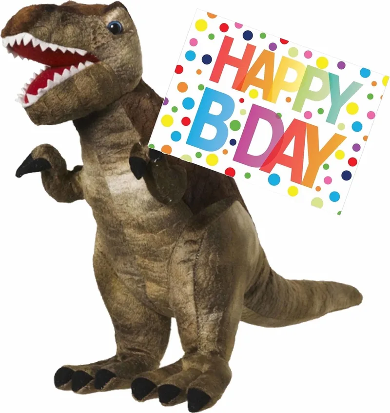 Pluche knuffel Dino T-rex 48 cm met grote A5-size Happy Birthday wenskaart - Verjaardag cadeau setje - Een knuffel sturen från Nature Planet i Flerfärgad – produktbild