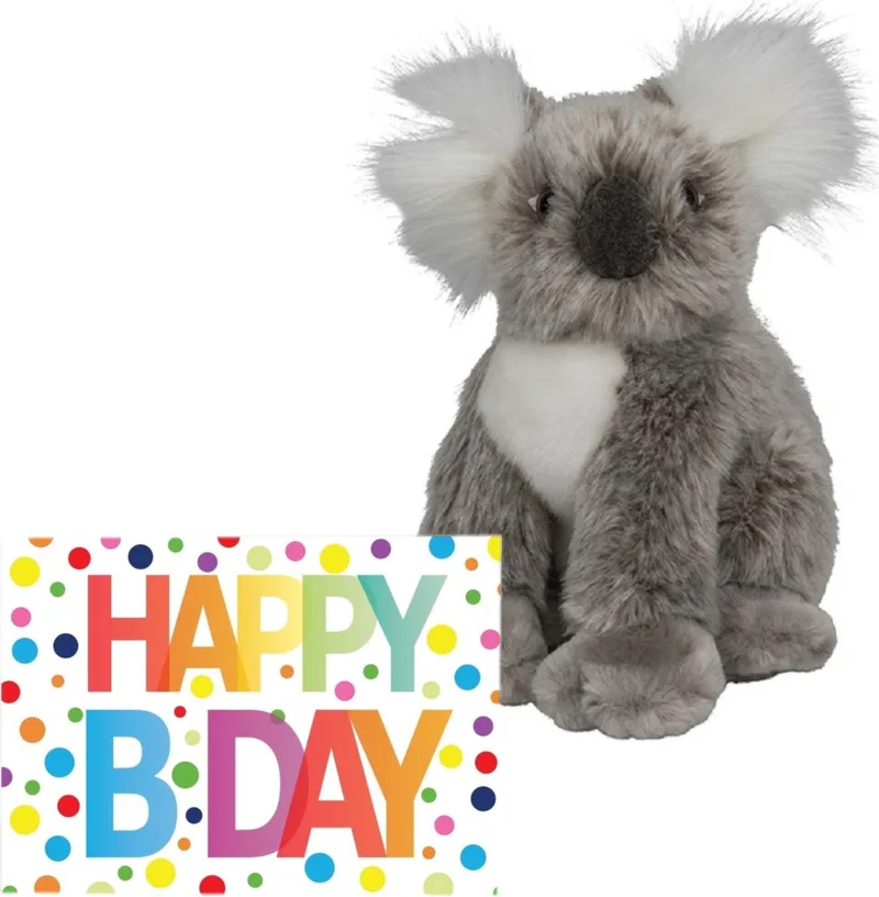 Pluche knuffel koala beer 18 cm met A5-size Happy Birthday wenskaart - Verjaardag cadeau setje by Nature Planet in Multicolour – product photo