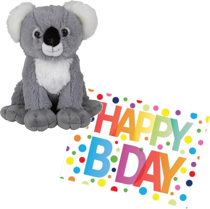 Pluche knuffel koala beer 19 cm met A5-size Happy Birthday wenskaart - Verjaardag cadeau setje by Nature Planet in Multicolour – product photo