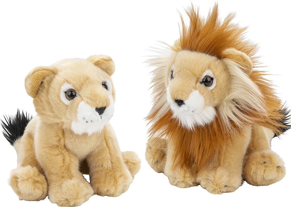 Pluche knuffels familie set - Leeuw en Leeuwin - 18 cm van Nature Planet in Meerkleurig – productfoto