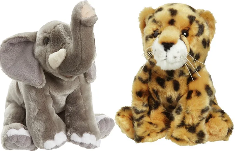 Pluche knuffels set 2x - Cheetah en Olifant - 18 cm van Nature Planet in Meerkleurig – productfoto