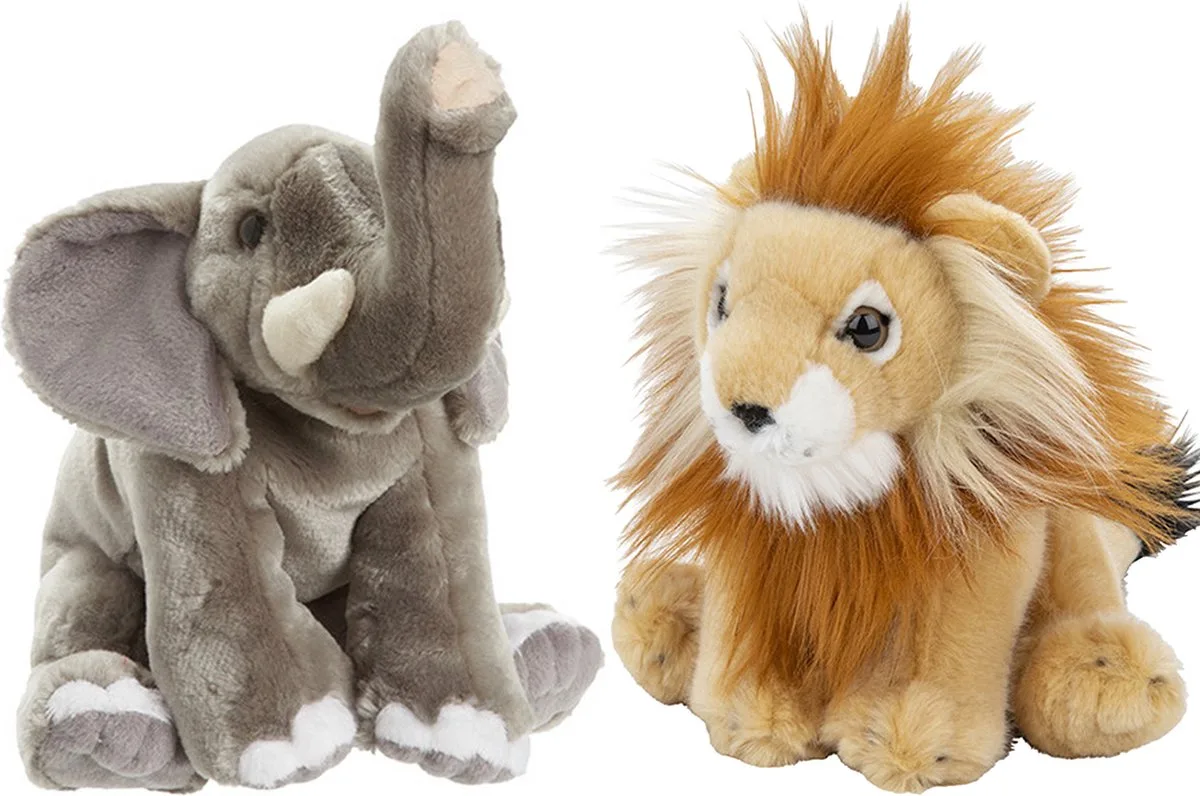 Pluche knuffels set 2x - Leeuw en Olifant - 18 cm de Nature Planet en Multicolore – photo produit