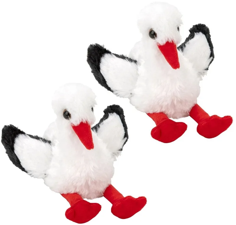 Pluche Ooievaar - 2x - knuffel vogel - 13 cm - zachte pluche - vogel knuffels de Nature Planet en Multicolore – photo produit