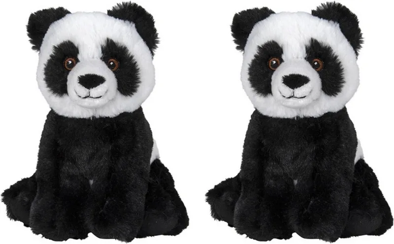 Pluche Pandabeer - 2x - knuffelbeer - 16 cm - beren knuffels - speelgoed van Nature Planet in Meerkleurig – productfoto