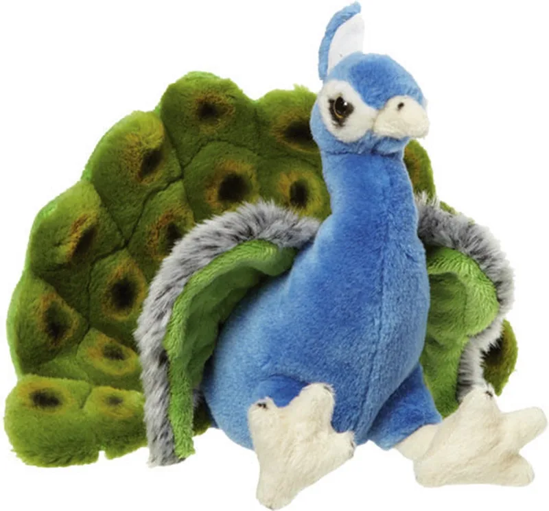 Pluche pauwen knuffel - 18 cm - Dieren speelgoed knuffels cadeau - Pauwen vogels van Nature Planet in Meerkleurig – productfoto