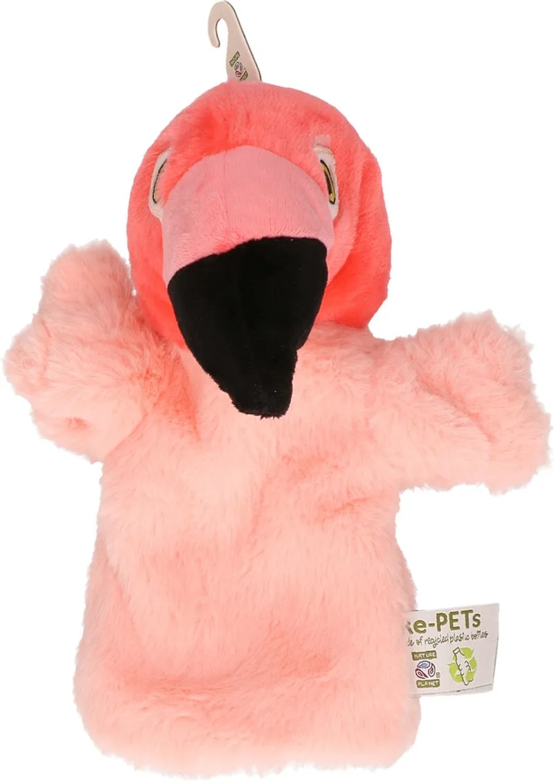 Pluche poppenkast handpop flamingo knuffel van 24 cm - Kinder speelgoed poppen van dieren/vogels från Nature Planet i Rosa – produktbild