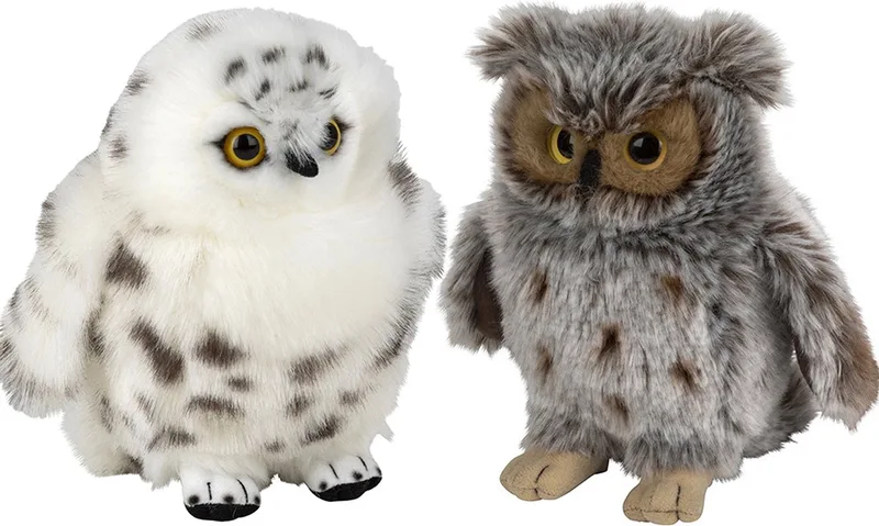 Pluche uilen knuffels - 2x - Oehoe/Sneeuwuil - 18 cm van Nature Planet in Meerkleurig – productfoto
