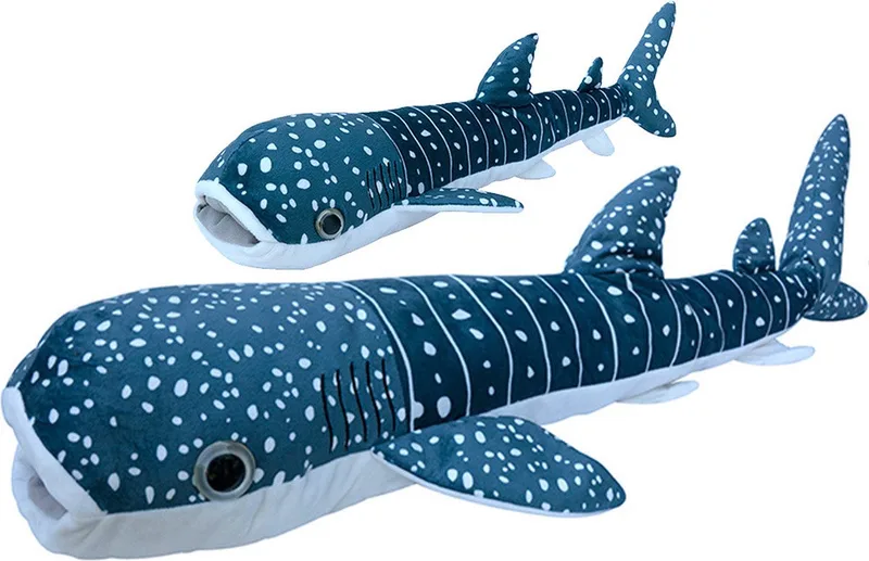 pluche walvishaai knuffeldier - set 2x - zwemmend - 60 en 112 cm van Nature Planet in Blauw – productfoto