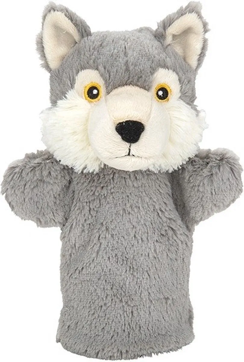 Pluche wolf handpop knuffel - 24 cm - Wolven de Nature Planet en Gris – photo produit