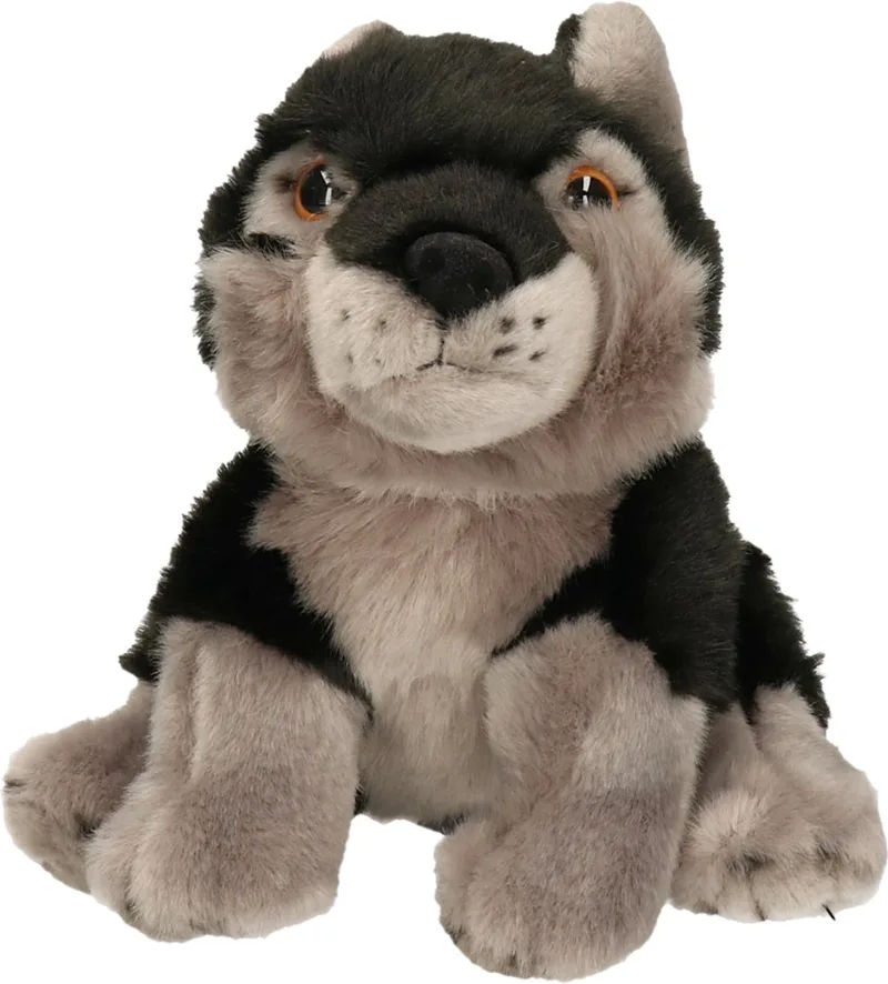 Pluche zwarte wolf knuffel 18 cm - Wolven wilde dieren knuffels - Speelgoed voor kinderen fra Nature Planet i Sort – produktbillede