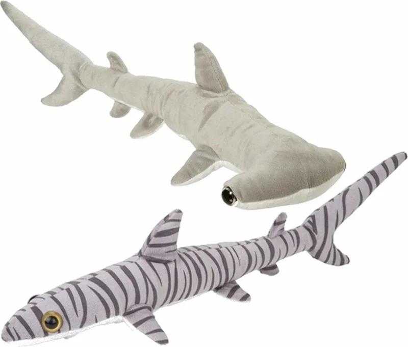 Set van 2x pluche haaien knuffels van 60 cm - Oceaan dieren/vissen - Hamerhaai en tijgerhaai by Nature Planet in Multicolour – product photo