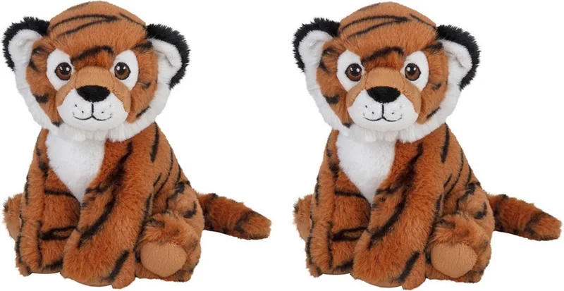Set van 2x stuks pluche knuffel bruine tijgers van 19 cm - Speelgoed knuffeldieren tijgerss de Nature Planet en Multicolore – photo produit