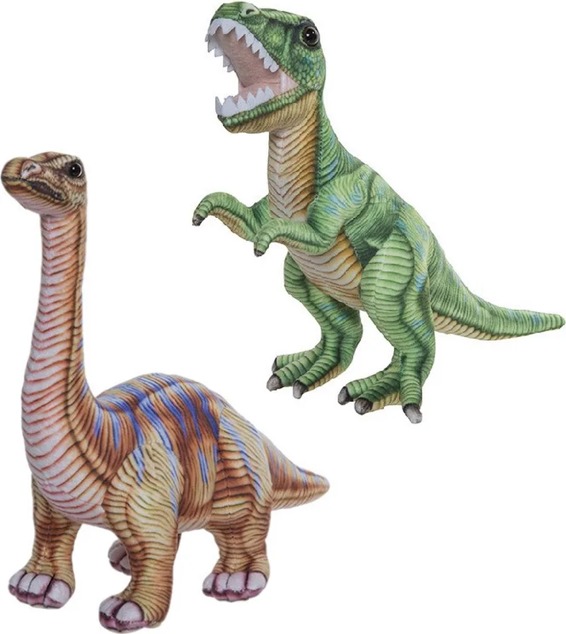 Speelgoed set van 2x pluche dino knuffels T-Rex en Apatosaurus van ongeveer 30 cm by Nature Planet in Multicolour – product photo
