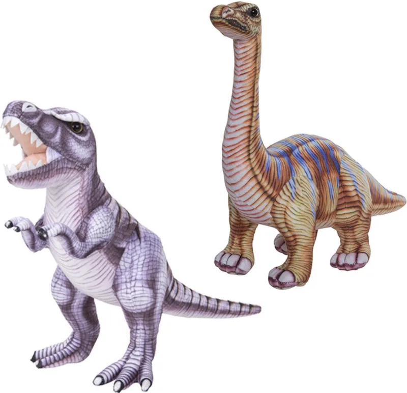 Speelgoed set van 2x pluche dino knuffels T-Rex en Apatosaurus van ongeveer 30 cm de Nature Planet en Multicolore – photo produit