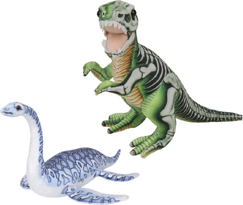 Speelgoed set van 2x pluche dino knuffels T-Rex en Plesiosaurus van ongeveer 30 cm by Nature Planet in Multicolour – product photo