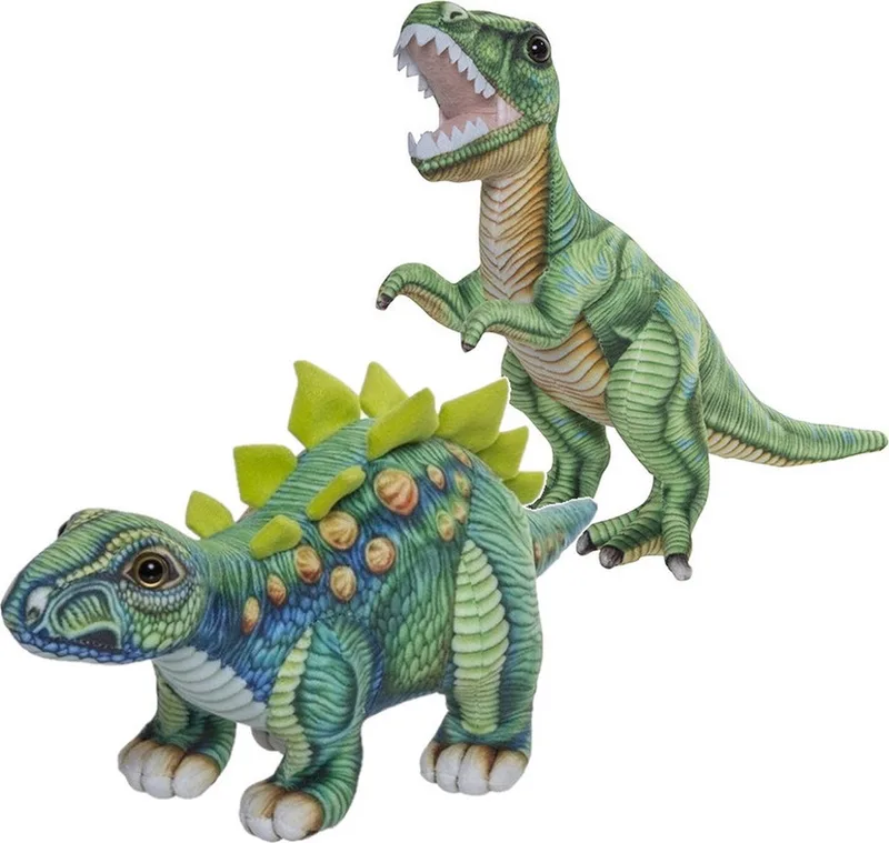 Speelgoed set van 2x pluche dino knuffels T-Rex en Stegosaurus van ongeveer 30 cm by Nature Planet in Multicolour – product photo