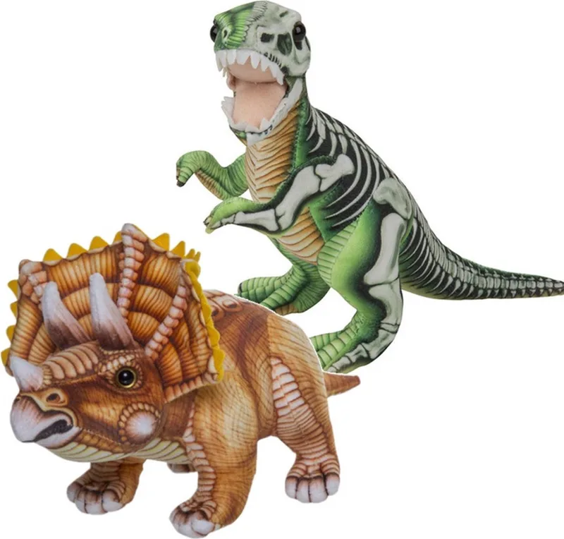 Speelgoed set van 2x pluche dino knuffels T-Rex en Triceratops van ongeveer 30 cm by Nature Planet in Multicolour – product photo