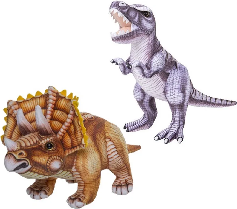 Speelgoed set van 2x pluche dino knuffels T-Rex en Triceratops van ongeveer 30 cm by Nature Planet in Multicolour – product photo