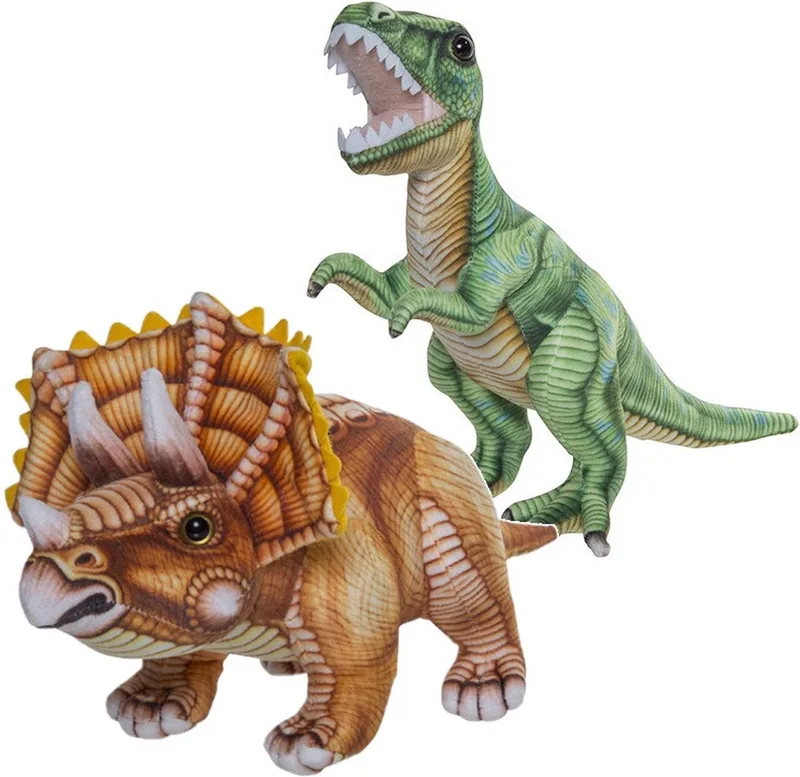 Speelgoed set van 2x pluche dino knuffels T-Rex en Triceratops van ongeveer 30 cm by Nature Planet in Multicolour – product photo