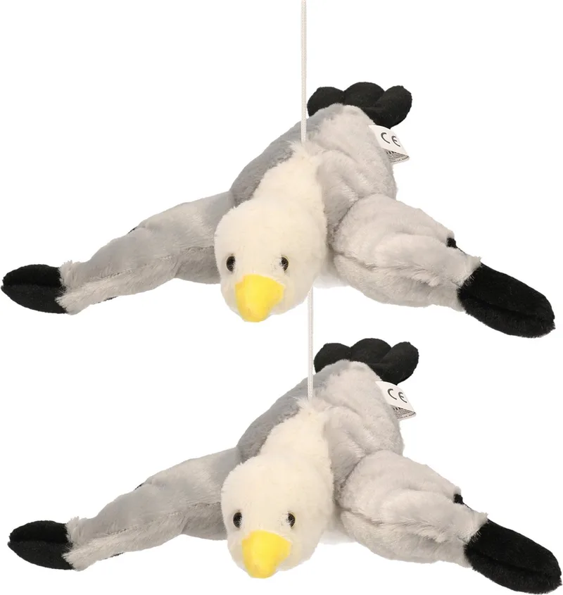Vliegende meeuw knuffel - 2x stuks - 28 cm - pluche - meeuwenknuffel - dierenknuffels - Vogels decoratie by Nature Planet in Multicolour – product photo