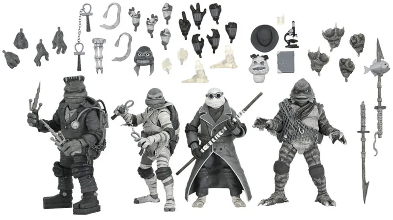 Universal Monsters x Teenage Mutant Ninja Turtles Action Figuur 4-Pack Turtles Black & White 18 cm Action Figuur van NECA in Meerkleurig – productfoto