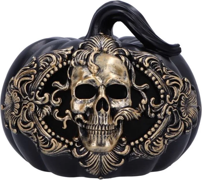 beeld/figuur - Baroque Harvest Pompoen Schedel met LED licht - 20cm - zeer gedetailleerd - handbeschilderd by Nemesis Now in Zwart-goud – product photo
