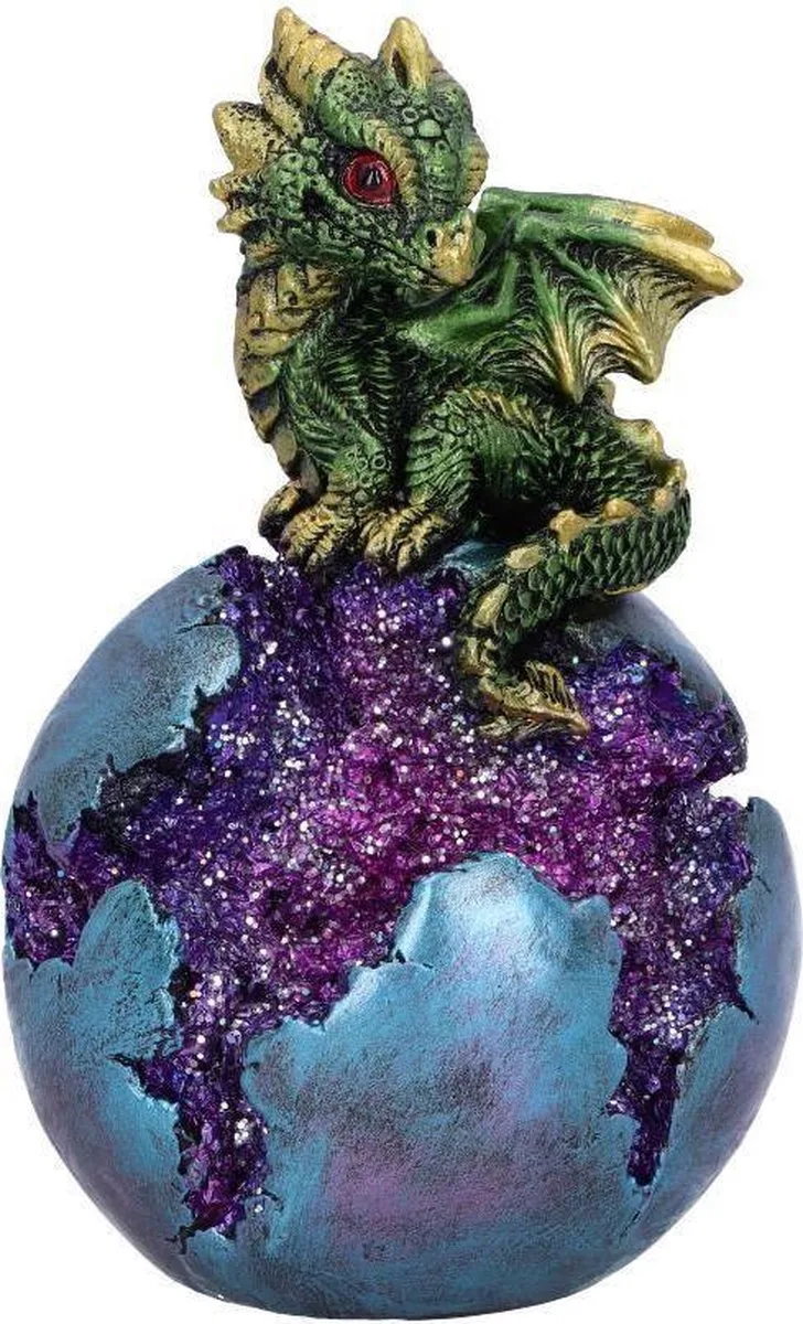 Beeld/figuur Geode Guard Draak - net LED licht van Nemesis Now in Groen – productfoto