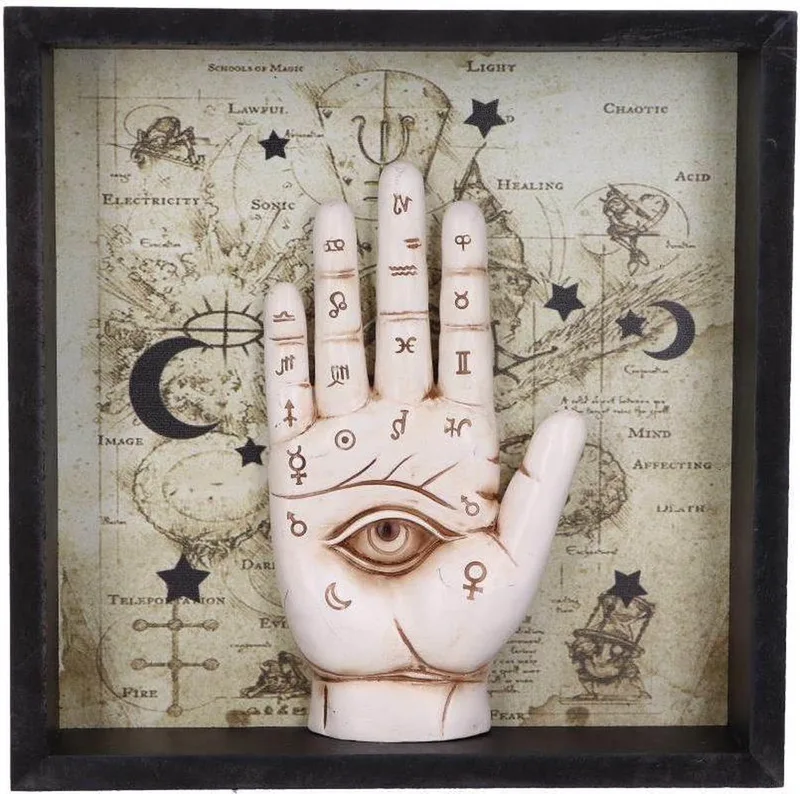 Beeld/figuur - Palmistry Companion - Ingelijst Chiromantie Wandornament - (hxbxd) ca. 20,2cm x 20cm x 3,8cm van Nemesis Now in Meerkleurig – productfoto