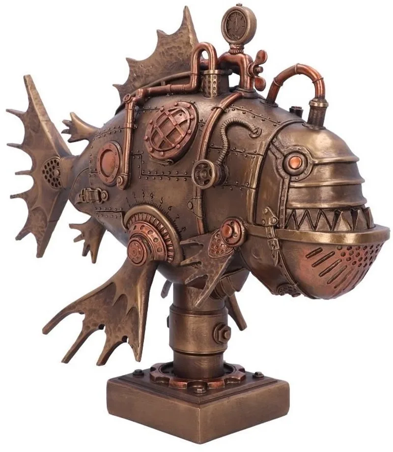 Beeld/figuur Perpetual Pirhana Bronskleurig van Nemesis Now in Brons – productfoto