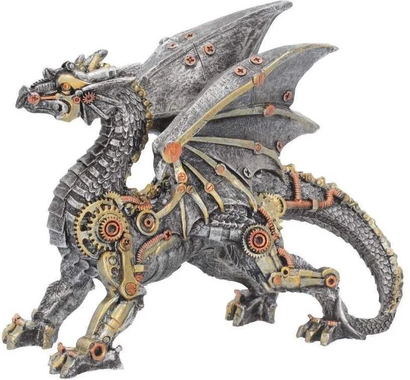 Dracus Machina (Small) Beeld/figuur - Draak - Zilverkleurig/Goudkleurig van Nemesis Now in Zilver – productfoto