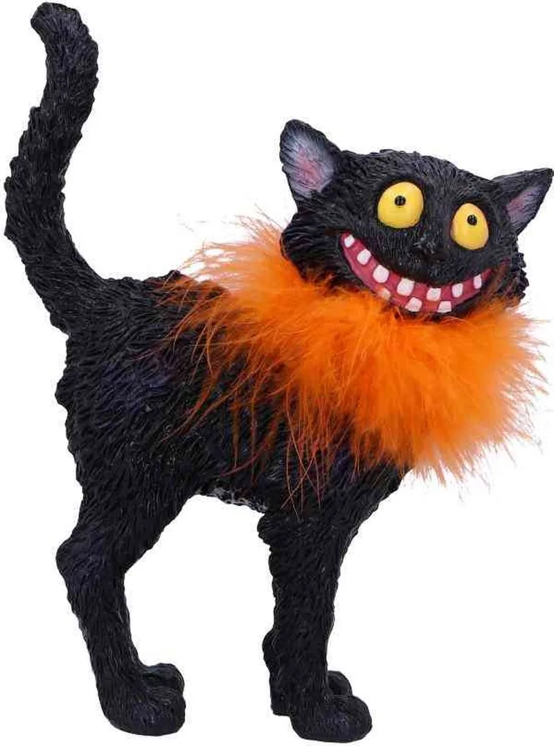 Furdinand Zwarte Kat met Oranje Veren Boa - 23cm Beeld/figuur by Nemesis Now in Multicolours – product photo