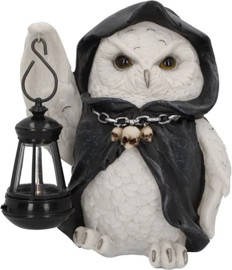 Reapers Flight - Beeld/Figuur - Uiltje Gekleed als Magere Hein met Lantaarn (Lampje doet het echt!) - Hoogte 17cm van Nemesis Now in Wit – productfoto