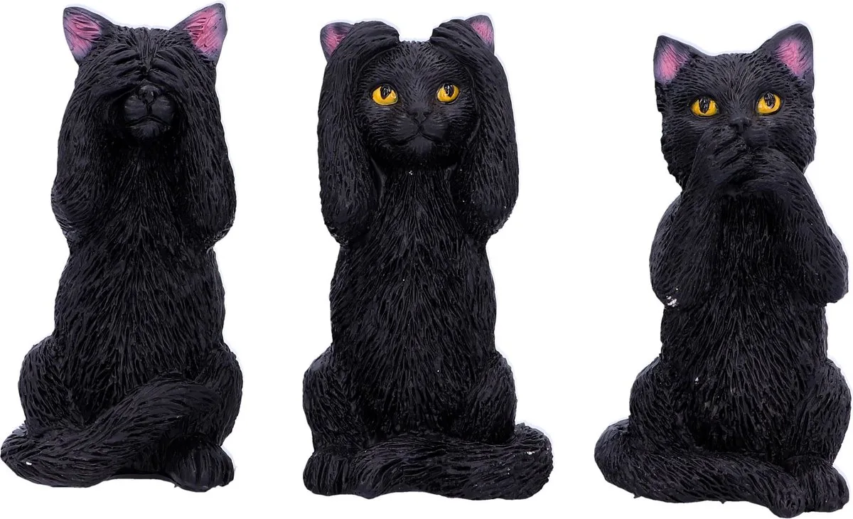 Three Wise Felines beeld Kunststof Unisex - Cats, Gothic, Rock wear de Nemesis Now en Noir – photo produit