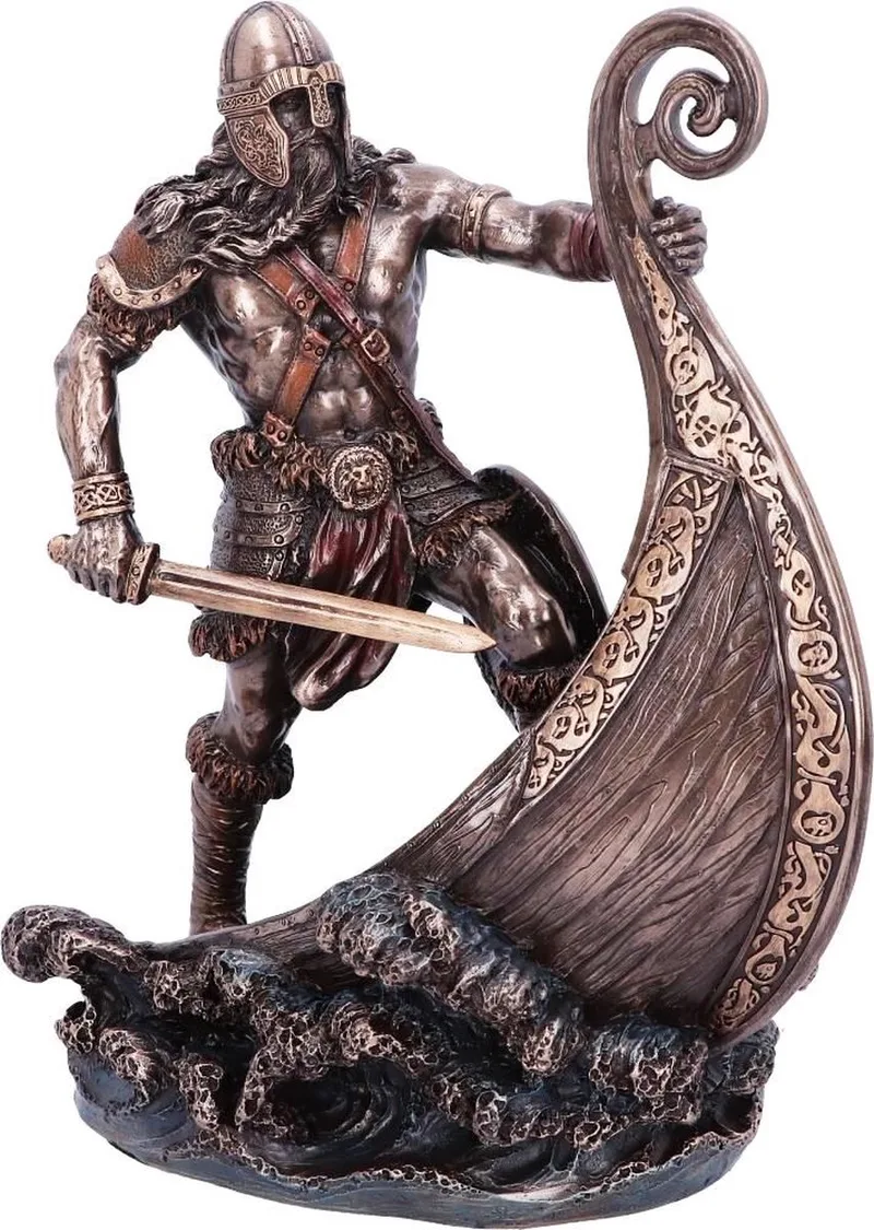 Veronese Design - Viking Staand op de Boeg van Vikingsloep - Gebronsd Beeld - Zeer gedetailleerd en Mooi - 24cm by Nemesis Now in Bronze – product photo